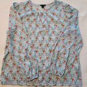 Ann Taylor Floral Blouse - Blue and Pink